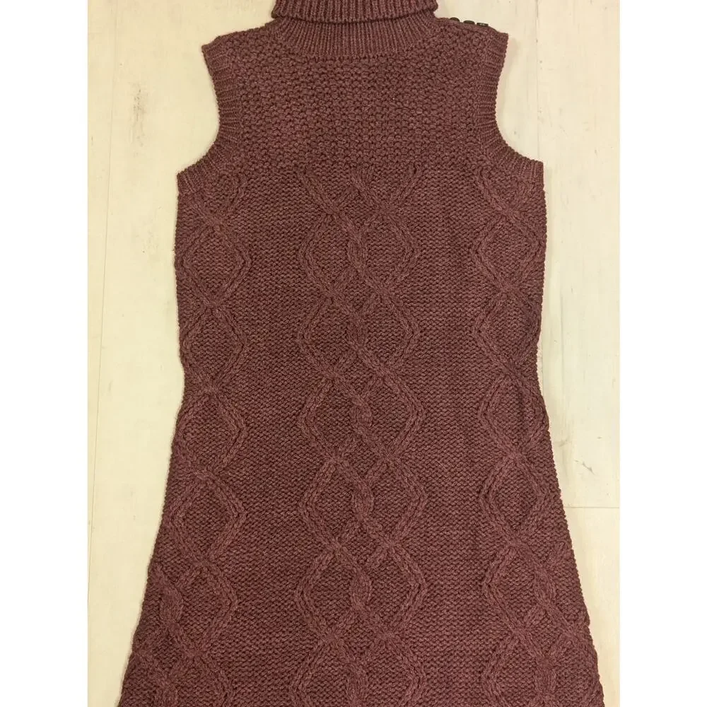 JJ Basics Basics Sleeveless Cable Knit Turtleneck Sweater Dress Small Burgundy - Picture 5 of 8